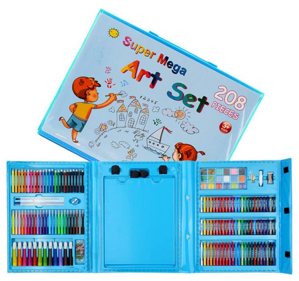 Set De Arte Maleta 208 Piezas Para Niños Creatividad Dibujo Azul